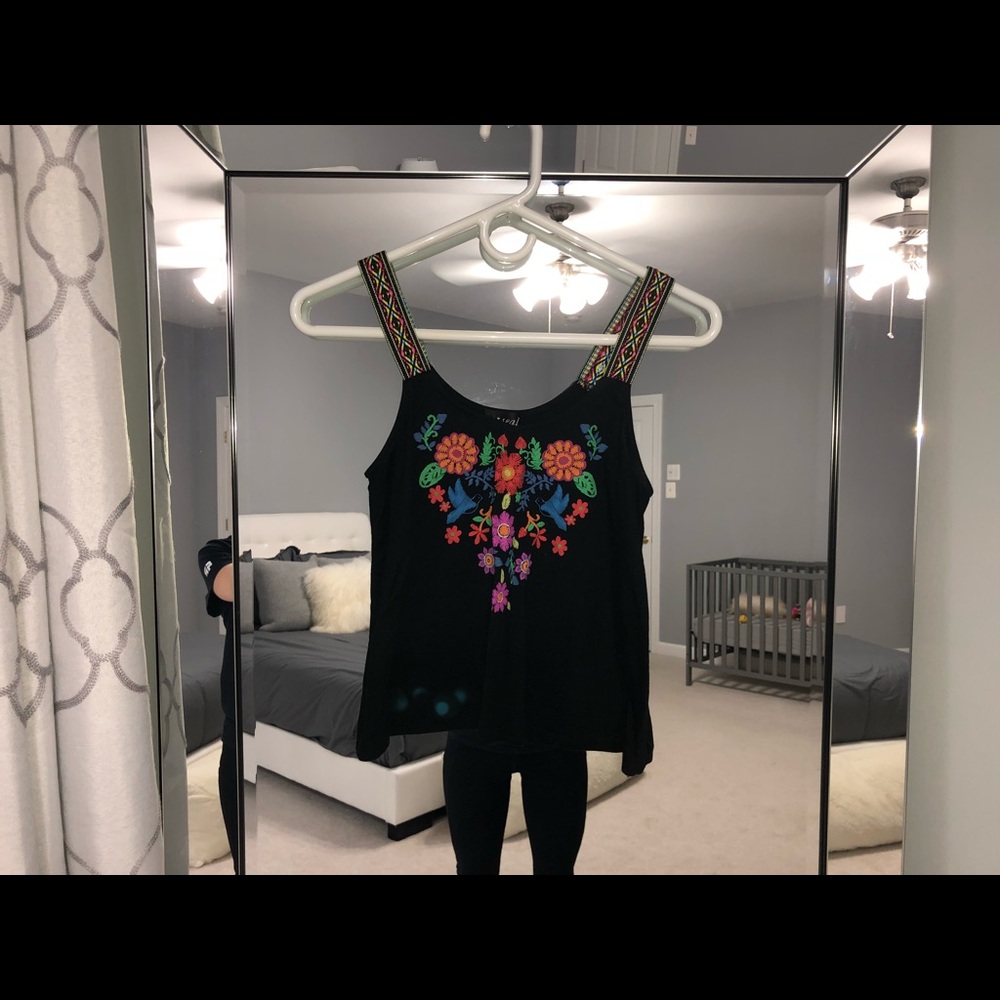 Black Tank Top With Multicolored Floral Front